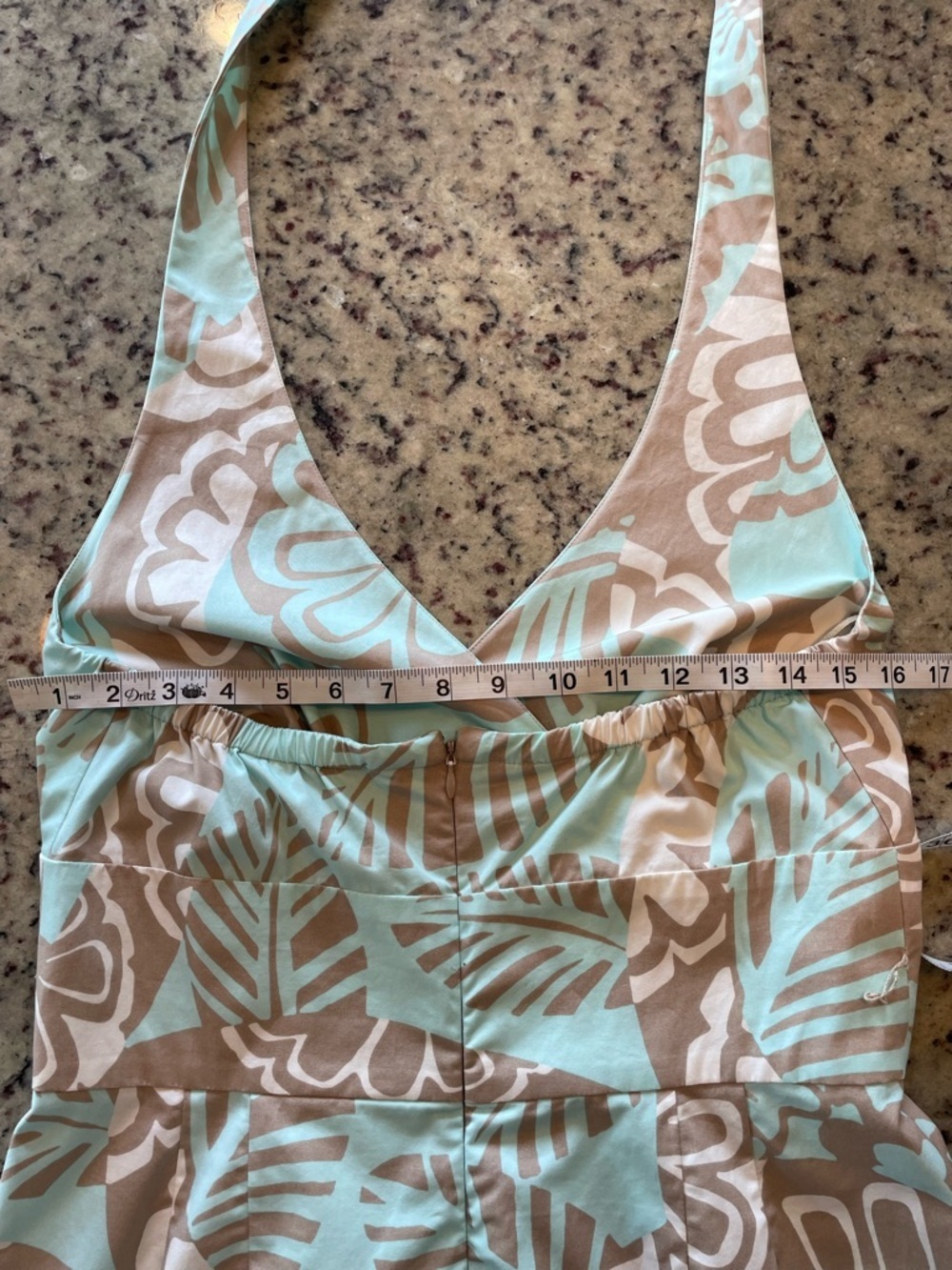 Pristine Y2K Tommy Bahama 100% cotton Mint and Beige Floral Halter Sundress 8 - Picture 5 of 7